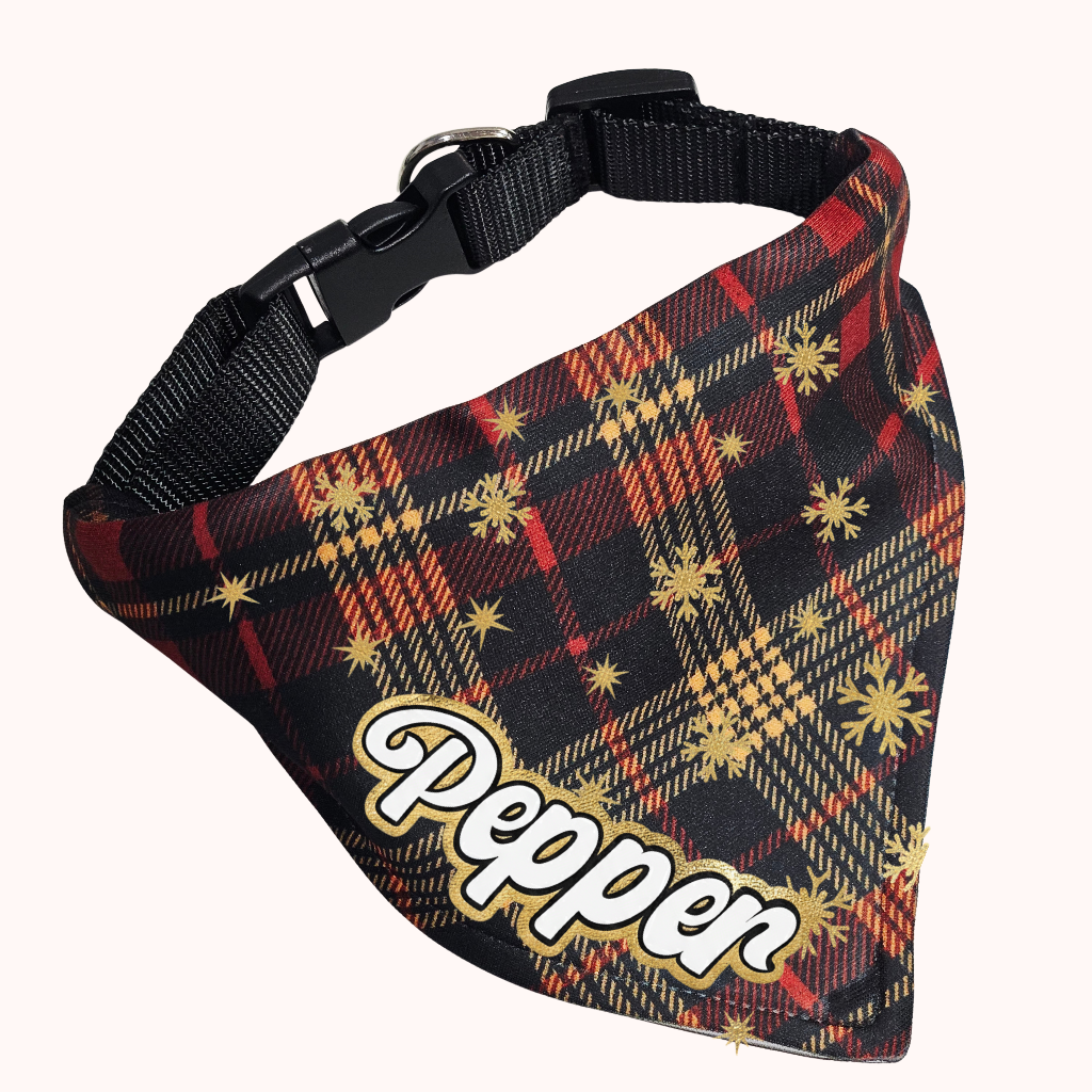 Golden Snowflake Plaid Personalized Bandana