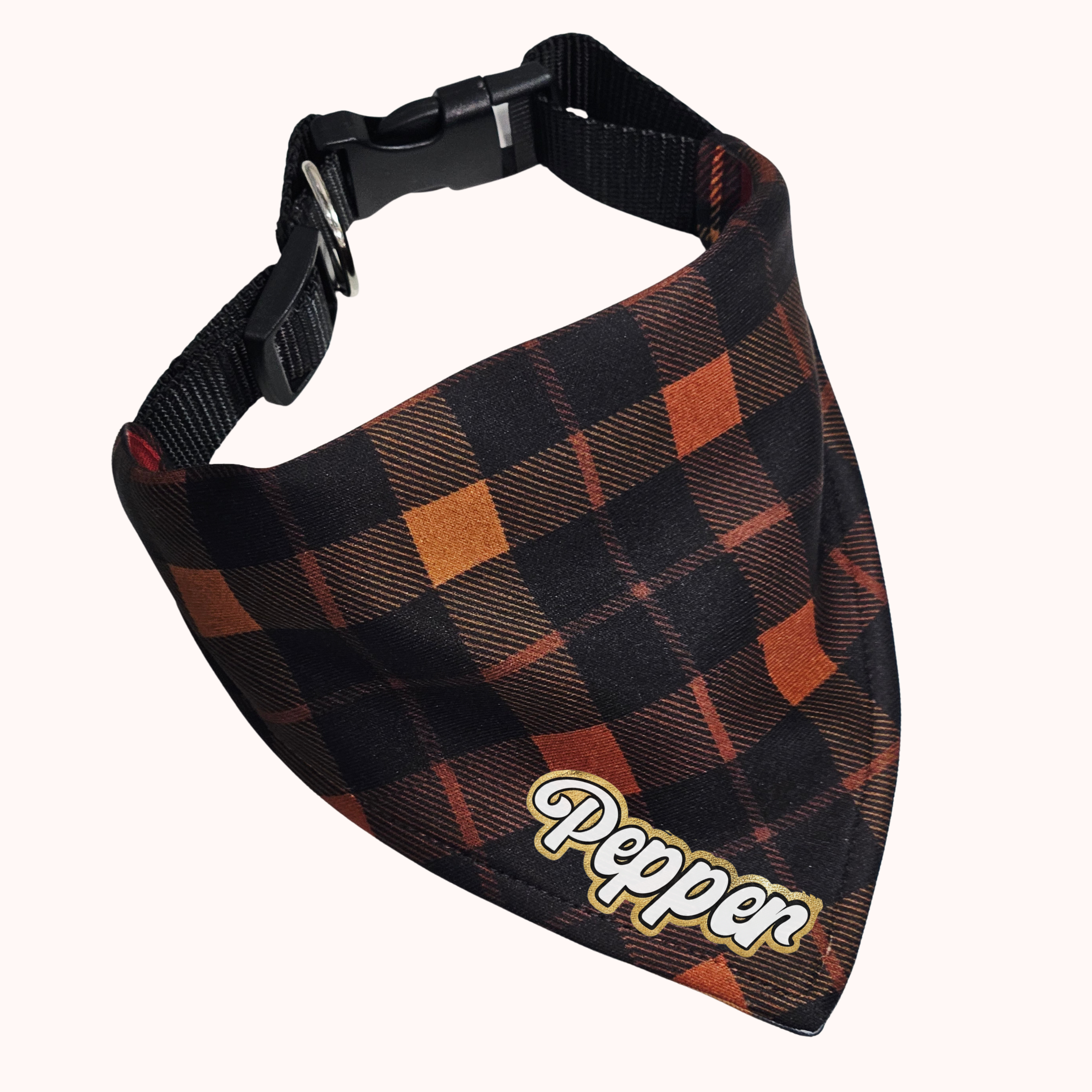 Double-faced Plaid Collared Pet Bandana with Adjustable Collar
