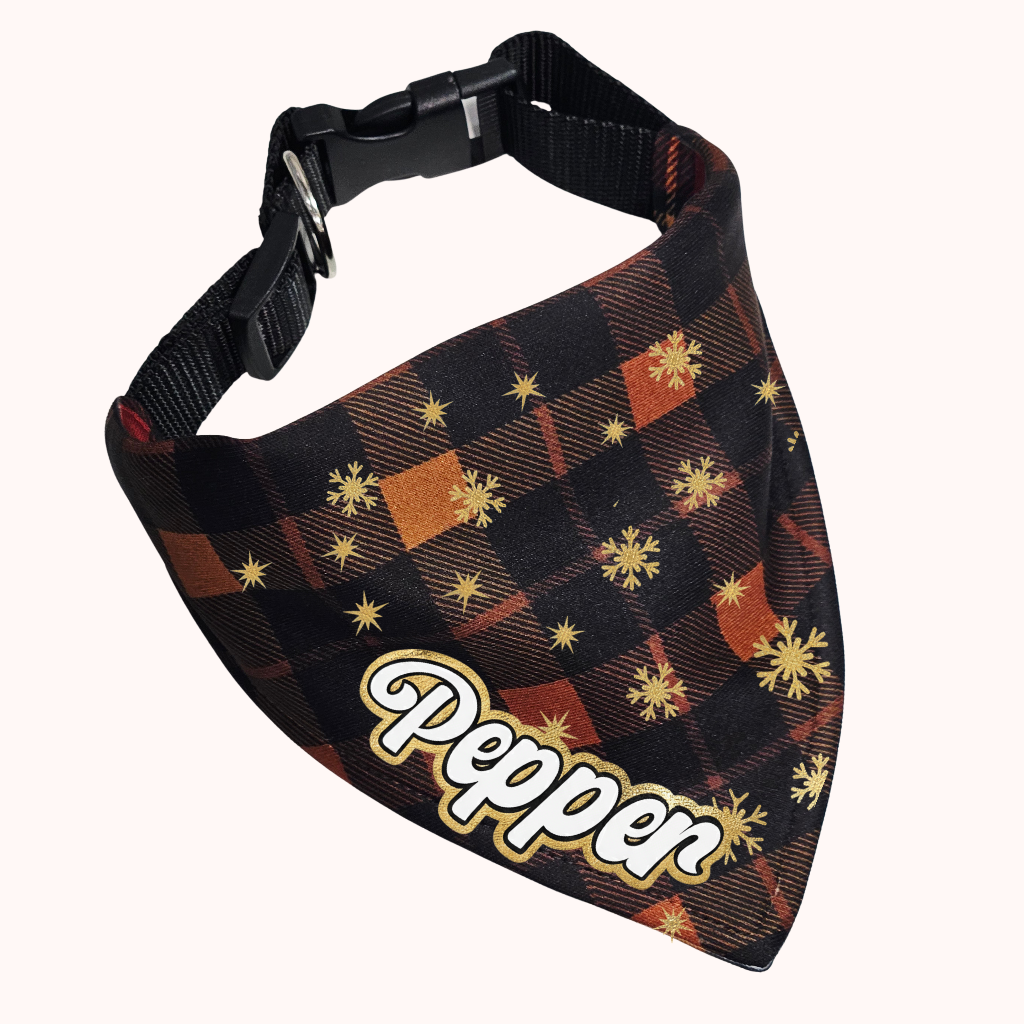 Personalized Golden Snowflake  Pet Bandana Brown
