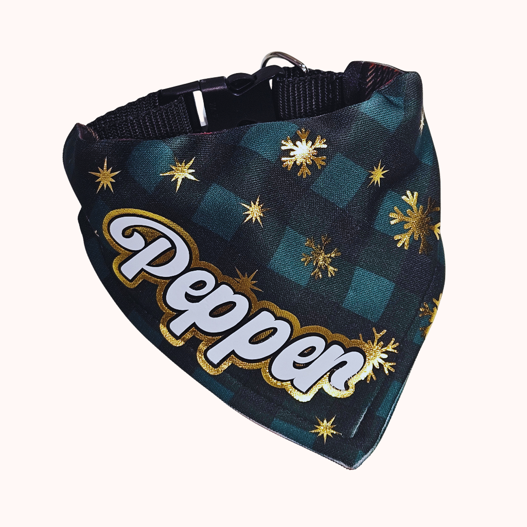 Personalized Golden Snowflake  Pet Bandana Green