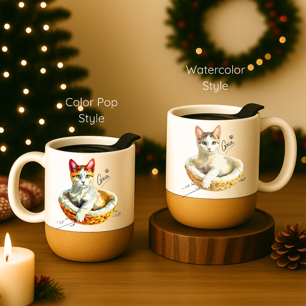 Personalized Pet Portrait Matte Mug 15 oz Watercolor - Color Pop Style